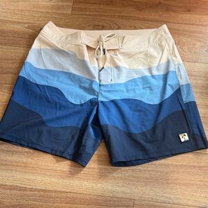 Marine Layer Blue and Tan Wave Swim Shorts
